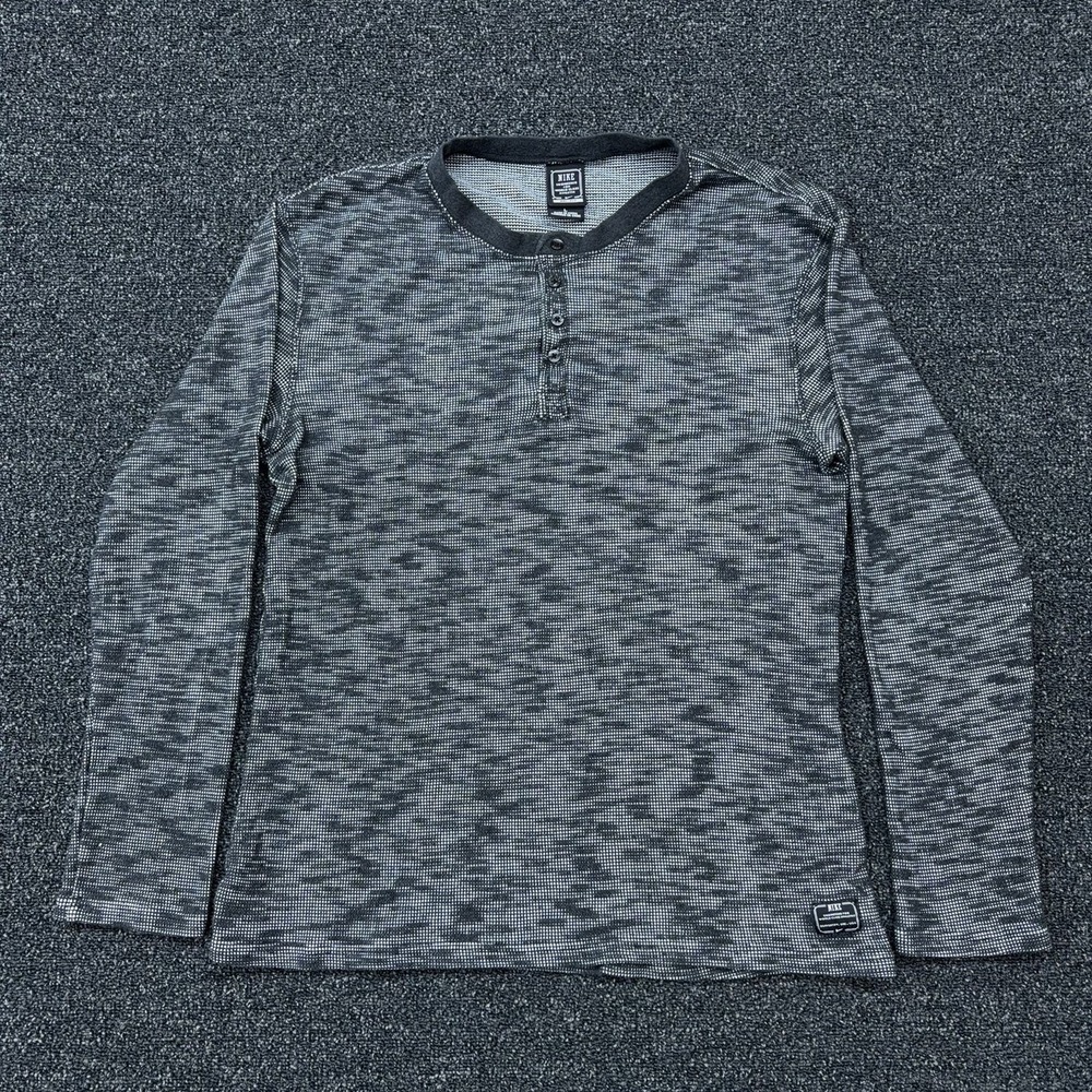 Nike Dri-FIT Waffle Knit Long Sleeve Henley Shirt Mens Large Black Gray Camo